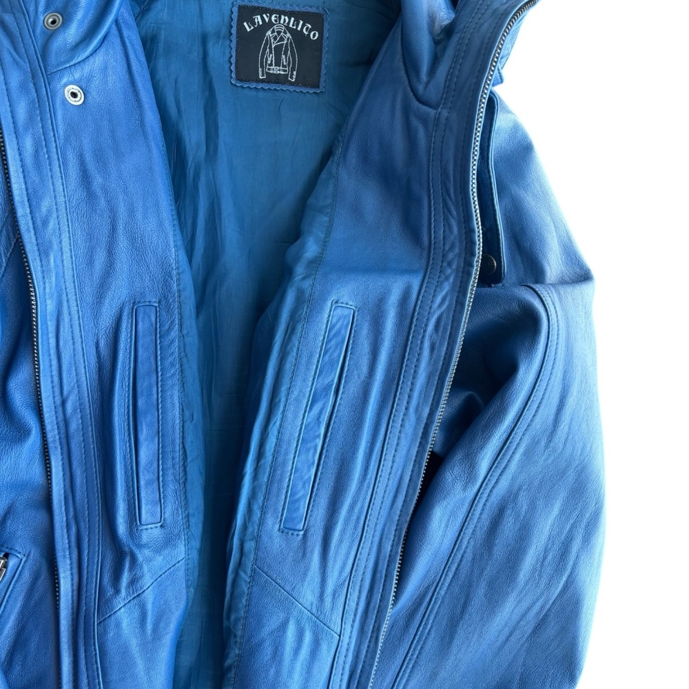 Lavenlico Blue Italian Sheep Leather Jacket | Y2K 2000s Made in Italy - Picture 10 of 13